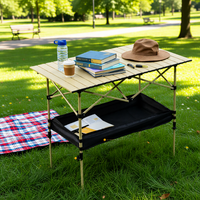 Table pliante portable pour le camping en plein air avec rangement, structure métallique, imperméable et durable, idéale pour le parc, les banlieues et la cour.