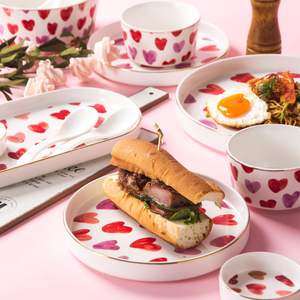 Vajilla de <span class=keywords><strong>porcelana</strong></span> con forma de corazón para el Día de San Valentín, <span class=keywords><strong>platos</strong></span> de cerámica con forma de corazón, venta al por mayor en línea - Product Image 5