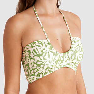 Conception d'usine de bikini hawaïen élégant à imprimé palmier, col halter et décolleté en U, personnalisé, en nylon recyclé élastique. - Product Image 5