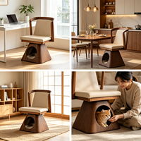 Lit et Nid pour Chat et Chien en Bois Moderne 2-en-1, Chaise avec Coussin en Bois Massif Durable pour Salon, Chambre, Balcon