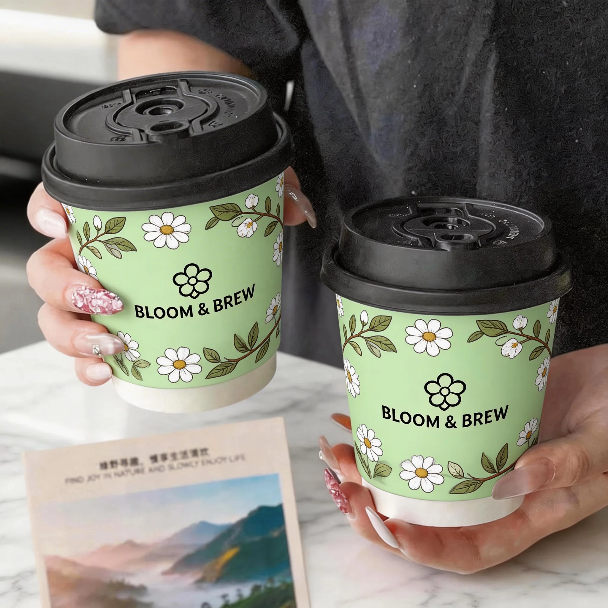 ETpack Custom 8 oz Double Wall Disposable Paper Cup with Lid Food Grade Eco-Friendly and Biodegradable