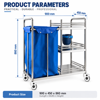 Chariot de blanchisserie en acier inoxydable pour soins infirmiers avec rangement à trois niveaux et poteau porte-perfusion pour le transport du linge et des déchets hospitaliers