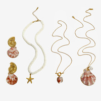 Nouveautés en acier inoxydable plaqué or style océan coquille pierre naturelle soleil étoile de mer série pendentif collier bijoux pour femmes