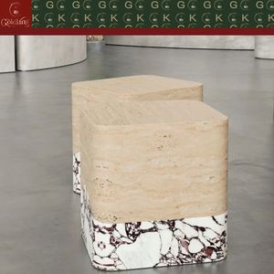 Mesa Auxiliar GOLDKING de Travertino Calacatta Viola, Piedra Beige Púrpura para Sala de Estar o Dormitorio, Diseño Personalizado de Mármol y Piedra Caliza - Product Image 2