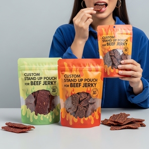 Stand Up Beef Jerky Bags Food Grade Mylar <b>Material</b> Resealable Zipper Custom Printing Service for Small Business Bulk Packaging - Product Image 2