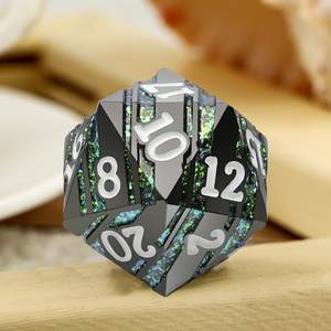 Vente en gros usine : <span class=keywords><strong>Dés</strong></span> de jeu <span class=keywords><strong>géants</strong></span> en métal D20 de 33 mm, <span class=keywords><strong>dés</strong></span> D&D à 20 faces, <span class=keywords><strong>dés</strong></span> D&D arc-en-ciel à rayures violettes, vertes et bleues - Product Image 3