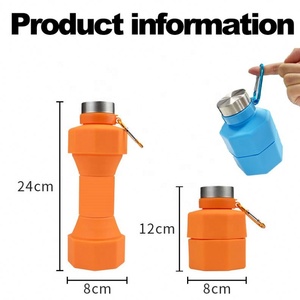 Custom Logo Barbell Design Wholesale Folding <b>Silicone</b> Sports Drink <b>Water</b> <b>Bottle</b> Designed Grm Botella De Agua Collapsible <b>Bottle</b> - Product Image 4
