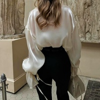 Premium Feeling Tie Satén Camisa de manga larga Cárdigan de mujer de un solo pecho Tops Moda