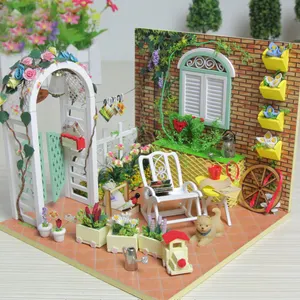 Ahşap oyuncak evi Diy Mini bahçe Dollhouse mobilya çocuklar için noel hediyesi minyatür Diy minyatür Dollhouse