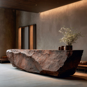 Oval Stone Extendable Reception <b>Desk</b> Modern Design Durable Commercial <b>Office</b> Furniture with PETG Plastic for Hotel Use - Product Image 5