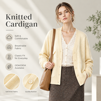 Nouvelle Arrivée 2026 – Cardigan Tricoté Femme Personnalisé Beige Col V Simple Boutonnage avec Poches Avant