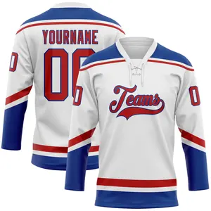 Thoáng khí 100% polyester giải quyết Twill Trắng Ice Hockey Áo sơ mi tùy chỉnh thêu logo vá Ice Hockey thống nhất Jersey Hockey