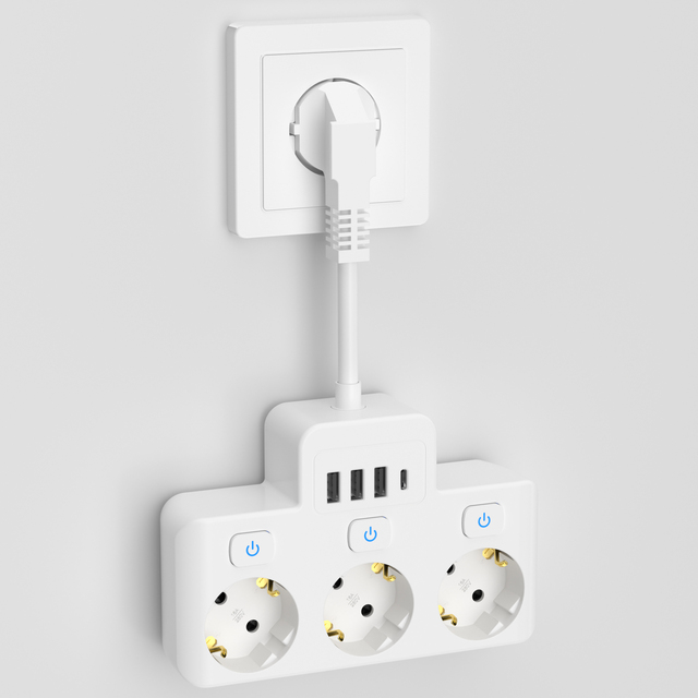 Fast Charge Multi Socket EU Plug Power Strip 3 AC Outlet Multi Extension Cord Electrical Power Socket With 3 USB and 1TYPE-C