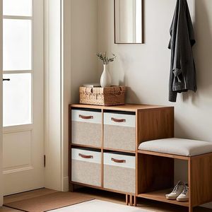 Modern 12 Inch <b>Storage</b> Bins 4PCs Fabric Cubes Handles Sturdy Collapsible Closet <b>Storage</b> Organizer 25L Capacity Cotton Linen EVA - Product Image 1
