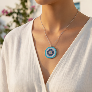 Pendentif rond en forme d'oeil de tigre pour filles, bijoux turcs en argent Sterling 925 faits à la main, vente en gros - Product Image 3