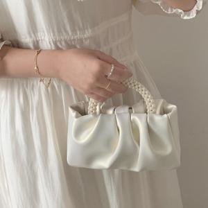 Trendy Pearl Handle Pleated Cloud Women's Tote bags Fashion party Evening Bags PU Leather Messenger Bag Women's clutch purse - Product Image 5