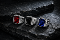 Bague JLM en Acier Titane à Motif Grec Rétro avec Pierre Noire, Style Gothique Punk pour Homme, Bijou de Cocktail, Accessoire de Mode – Prix de Gros
