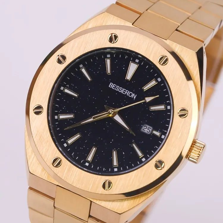 Orologio da uomo al quarzo di lusso con quadrante luminoso analogico di nuovo arrivo crea il tuo orologio in oro personalizzato con Logo