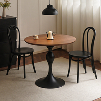 Table à manger ronde vintage en MDF avec plateau en placage de bois et base en alliage d'acier, idéale pour petit appartement, maison, café, restaurant, hôtel, salle de sport, bureau de négociation