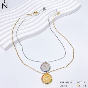 Collana con Ciondolo a Forma di Lettera Y con Diamante, Catena da 2 Cm in Acciaio, Tono Oro e Argento - Product Image 3