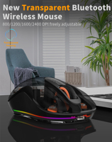 Souris de jeu ergonomique avec rétroéclairage LED, clic silencieux, optique, rechargeable, compatible MacBook/ordinateur portable, design transparent sans fil, en stock