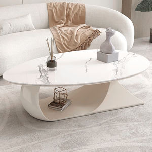 Tavolino da Caffè Ovale di Design Minimale in Colore Legno per Piccolo Appartamento con Piano in Pietra Sinterizzata PSM-H005 - Product Image 2