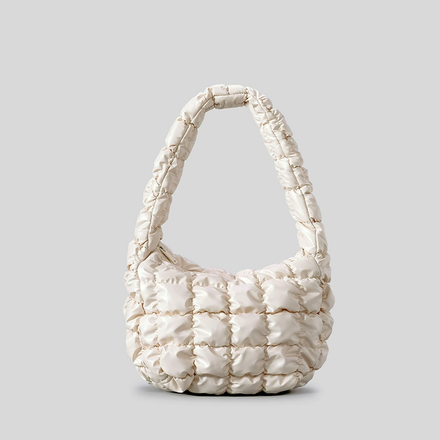 Quilted Puffy Fashion Tote Bag with Zipper Closure-Portable Soft Shoulder Purse for Casual Wear & Daily Activities