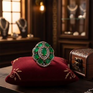 <b>Emerald</b> CZ Oval <b>Silver</b> Authentic Ottoman Ethnic Design Wholesale Handcrafted Sterling <b>Silver</b> <b>Ring</b> Handmade Turkish Jewelry - Product Image 3