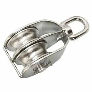 SS316 Marine Double Swivel Wheel Wire Rope Pulley Block With Ring
