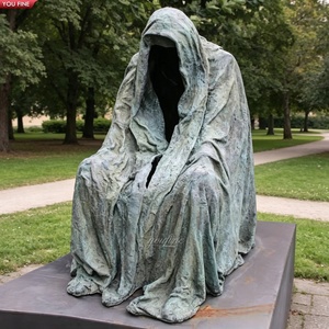 YOUFINE Sculpture en bronze coulé de l'Homme sans visage avec lanterne, statue mystérieuse de personnage en cape pour parc en bord de <span class=keywords><strong>lac</strong></span> - Product Image 5