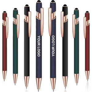 Customized Laser Engraved Custom logo Soft Rubber Coating Rubberized Metal Ballpoint <b>Pen</b> With Rose <b>Gold</b> Trims-black Ink - Product Image 5