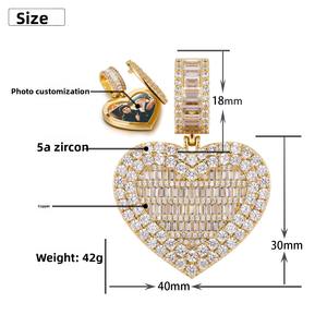 ヒップホップ ジュエリー 18Kゴールドメッキ 煌めくジルコンとダイヤモンド カスタム ブランクフォト メモリーボックス ペンダント ピクチャーネックレス - Product Image 6