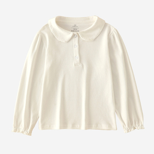 Polo pour enfants à manches longues, T-shirt polo pour garçons, blanc, tricoté, nouveau style printemps, col gris noir, pour filles - Product Image 5