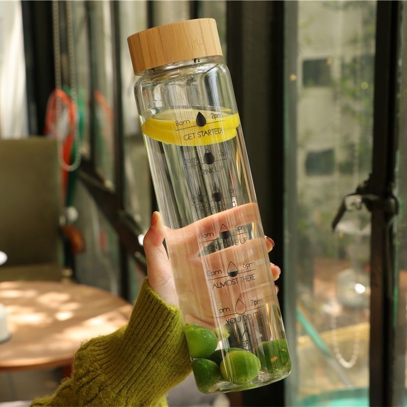 20oz support customization Bamboo lid single layer glass water bottle With Tea Infuser