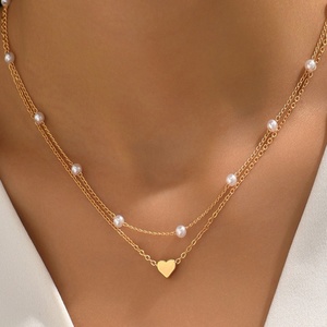 Nuevo Collar Personalizado al por Mayor de Acero Inoxidable con Acabado Pulido, con Colgante de Corazón y Perla para Mujer - Product Image 1