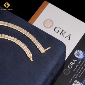 Wholesale Fine Jewelry 18K Gold Plated Moissanite Baguette Cut <b>Statement</b> <b>Necklace</b> Unisex Luxury Channel Setting Strand <b>Necklaces</b> - Product Image 2