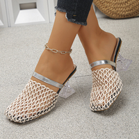 Sandales mules pour femmes en maille ajourée à talon transparent, à enfiler, décontractées, pour l'été