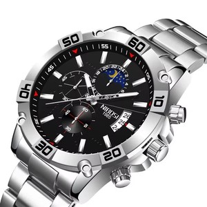 Montre chronographe pour homme avec cadran phase de lune, affichage de la <span class=keywords><strong>date</strong></span>, bracelet en acier, boîtier argenté - Product Image 5