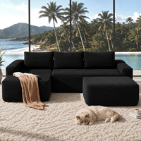 Canapé modulaire en forme de L en peluche noire, pliable, pour salon, meubles pour la maison