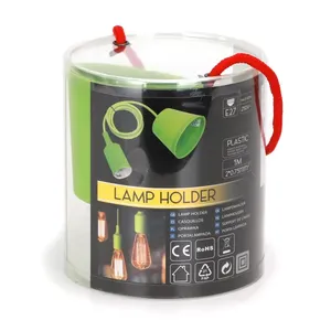 Portalamparas en plastique E27, câble 2 x 0,75 mm, 1 m, couleur verte, idéal pour l'éclairage en espaces intérieurs et extérieurs. - Product Image 3