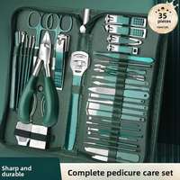 Nouvel ensemble professionnel de coupe-ongles en acier de luxe durable, bec d'aigle, vert foncé, 35-en-1, avec étui à fermeture éclair pour manucure et cuticules