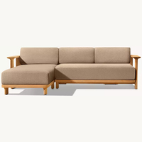 Canapé modulaire d'extérieur OE Home RH Dune en teck, trois places, tissu crème, structure en bois d'acacia, moderne et imperméable