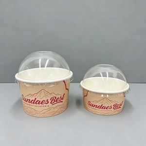 Vasos de Papel Kraft Biodegradables Desechables de Pared Simple con Tapas de Cúpula para Helado, Yogur y Galletas, Impresión Personalizada al por Mayor - Product Image 3