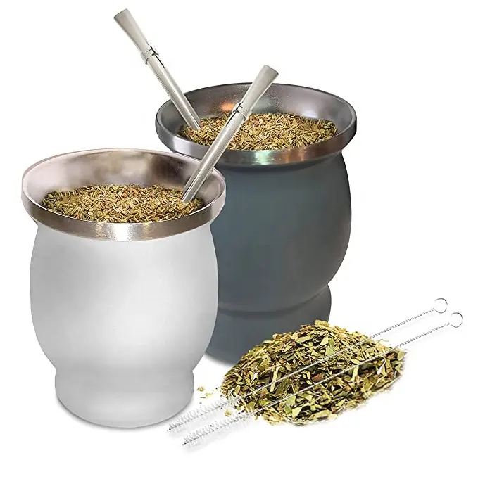 2021 Mate Cup und Bombilla Set Yerba Mate Set Edelstahl Doppel wand Leicht zu reinigen Yerba Mate Gourd