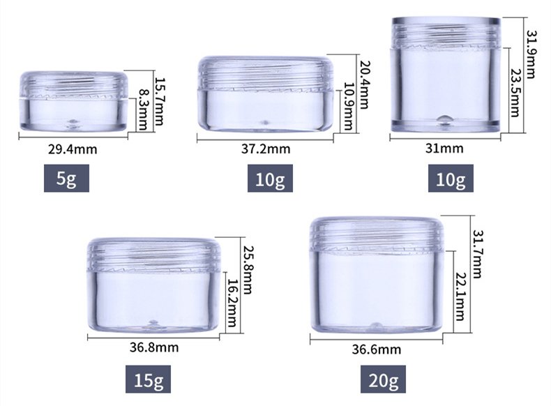 5g 10g 15g 20g Homay High Quantity clear Small Plastic Jars with Cap Can of Face Cream for Traveling
