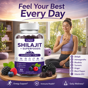 Bonbons gélifiés Shilajit OEM, complément nutritionnel sportif riche en vitamines et en extrait d'Ashwagandha pour adultes - Soutien énergétique et immunitaire - Product Image 3