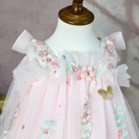 Robe de princesse rose pour enfant avec fleurs 3D et dentelle, idéale pour les anniversaires et les fêtes, robe de premier anniversaire pour bébé, tenue de cérémonie pour enfant