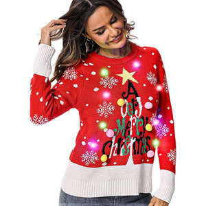 2026 nouveau KJ Oem/Odm usine en gros personnalisé doux coton et acrylique Jacquard motif famille Led <span class=keywords><strong>pull</strong></span> de noël - Product Image 4