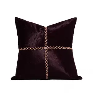 Tiff Home 45x45 Custom Embroidered Light Luxury Dark Brown Horse Hair Decoration Square Throw Pillow