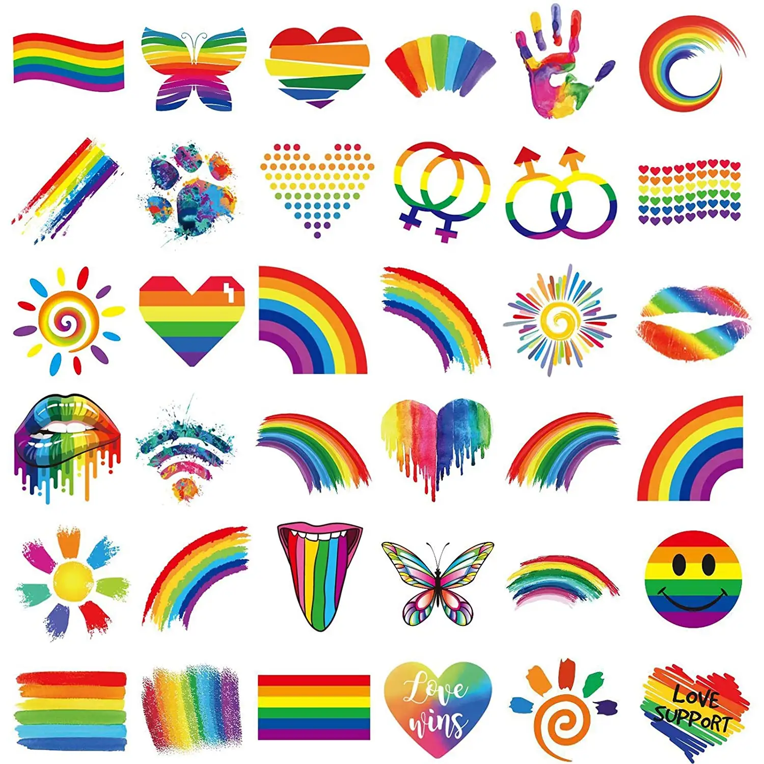 Butterfly/Flower/Heart Rainbow Temporary Tattoos Stickers for Pride Festivals